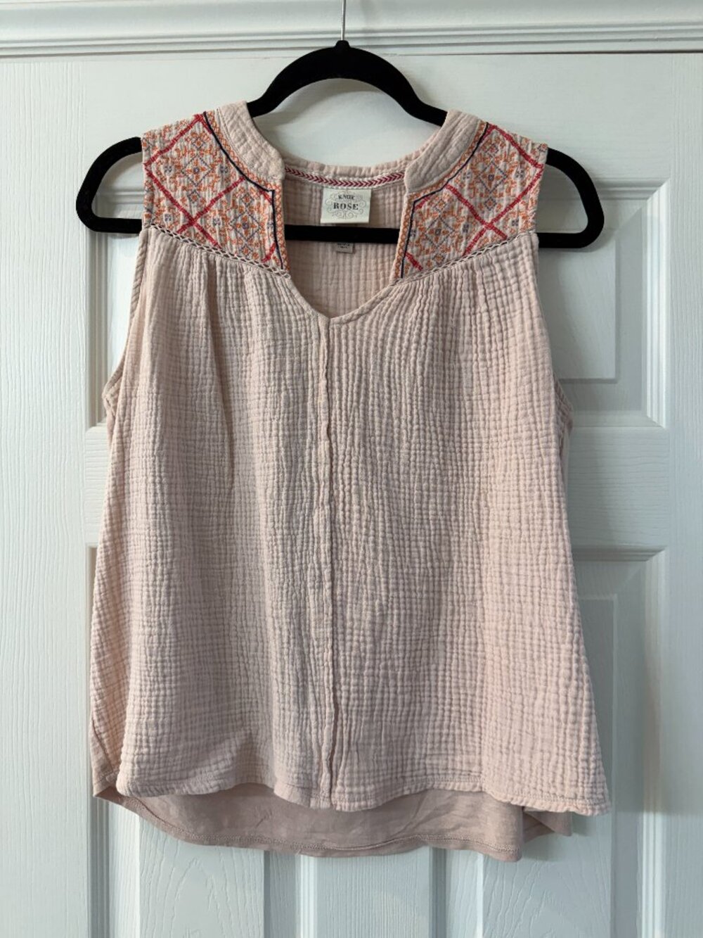 KNOX ROSE Blush Pink Embroidered Gauze Top Blouse Shirt Size XS